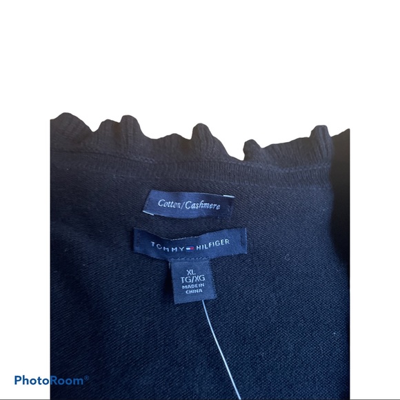 TOMMY HILFIGER black cotton/cashmere blend ruffle cardigan woman’s size xl - Picture 4 of 6